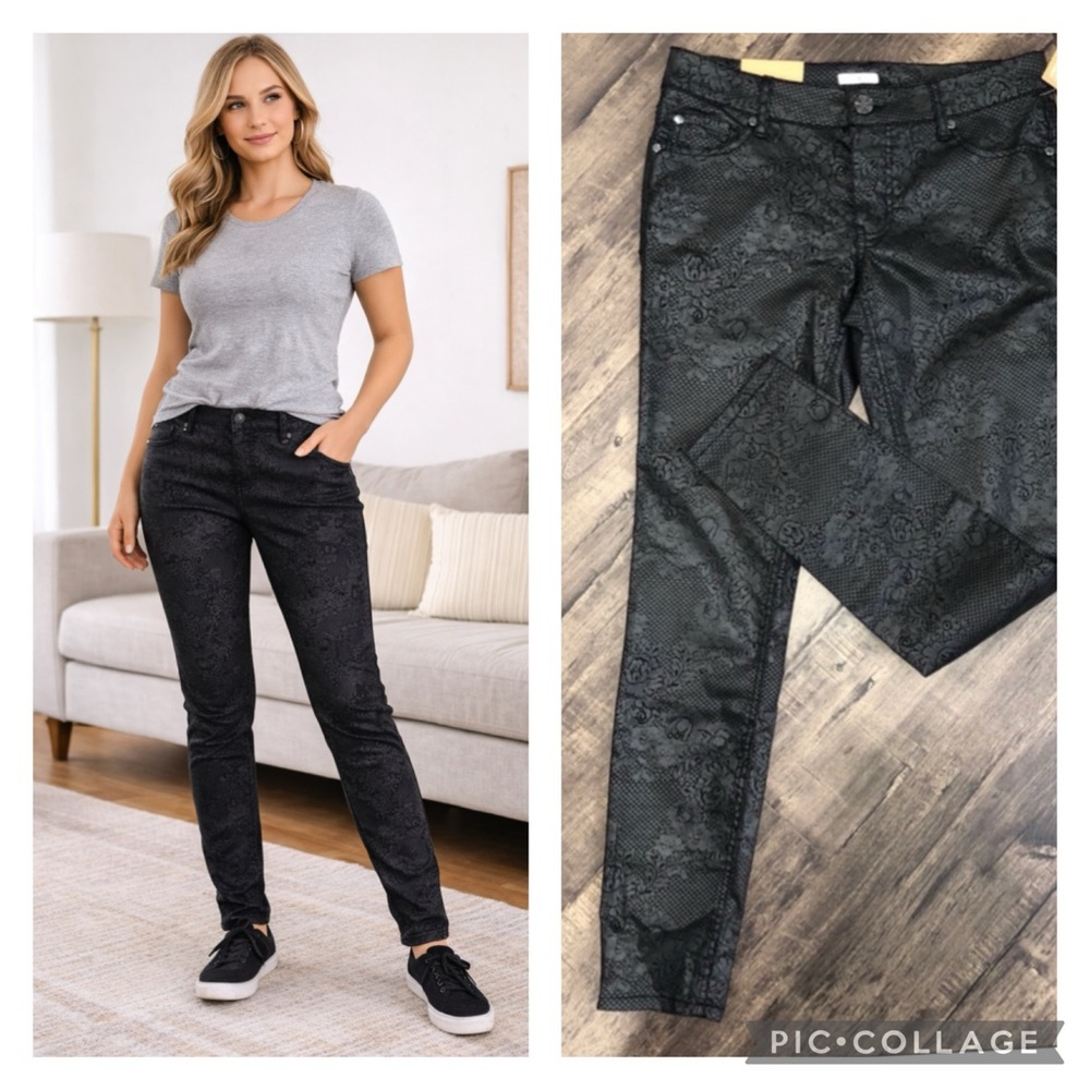 Black flower print skinny pants - Picture 1 of 6